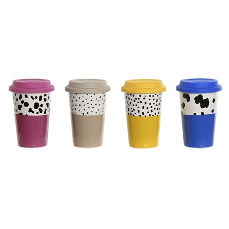 Tasse avec Couvercle DKD Home Decor Multicouleur animaux Urbaine 400 ml (4 Unités)