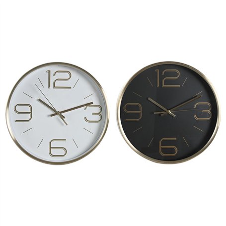Horloge Murale DKD Home Decor Blanc Noir Doré Aluminium Ø 25 cm 25 x 4 x 25 cm (2 Unités)