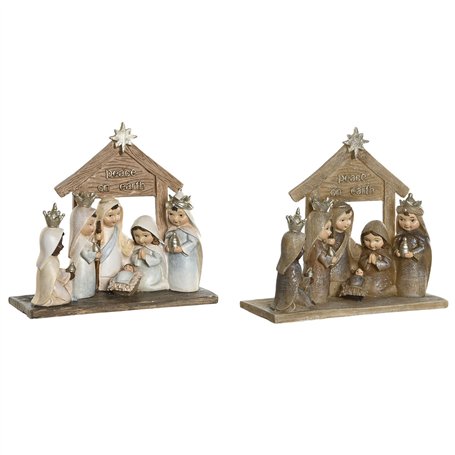 Crèche de Noël DKD Home Decor Bleu Marron Doré Résine 7 x 7 x 15