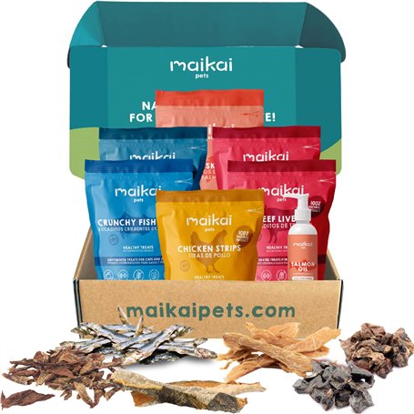 MAIKAI Pets Lot 6 friandises Chien - Coffret Cadeau d'anniversaire pour Chien et Chat - Huile de Saumon pour Chien et Chat (250m