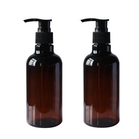 Lot de 2 flacons vides en plastique PET ambré de 250 ml avec pompe à lotion noire rechargeables pour maquillage