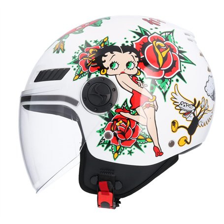 Casque moto Jet ECE homologué La Betty Blanc Taille M (57/58) Casque de moto pour homme Casque femme