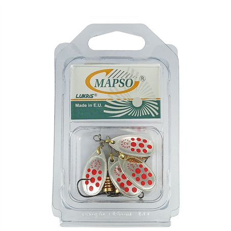 MAPSO - Blister de 4 cuillères de pêche Reder nº2 argent rouge avec hameçon simple sans mort