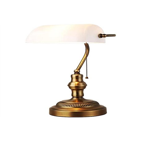 B·LED BARCELONA LED BarcelonaLED Vintage Notaire Style Banquier Lampe de Table Rétro Laiton Cuivre avec Abat-Jour en Verre Blanc