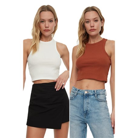 Trendyol Lot de 2 Paquets de balais d'essuie-Glace Super Crop tricotés pour athlète T-Shirt