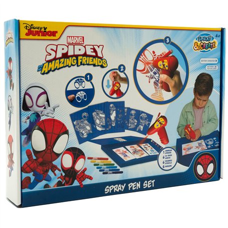 Disney - Marvel - Spidey and his Amazing Friends - Set de stylos pulvérisateurs à batterie - Aérographe pour enfants - Kit de pe