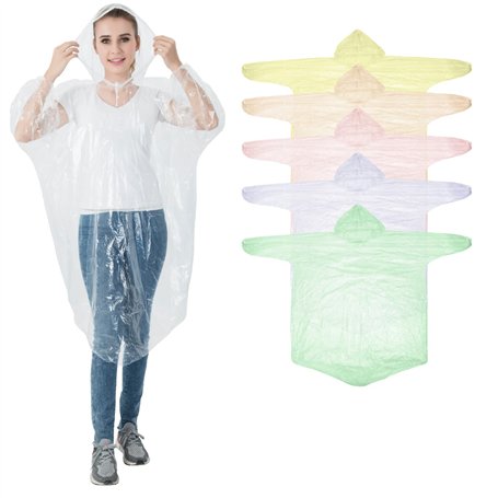 Igoera®️ Poncho pluie jetable multicolore. Lot de 5. Cape de pluie à capuche pour festival