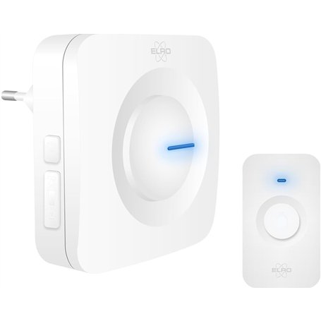 ELRO DB3000 Sonnette de Porte sans Fil - Récepteur Plug-in - sans Batterie - 64 Mélodies - Distance sans Fil : 300m - Blanc