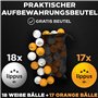 lippus Balles de Tennis de Table 3 Star [35 pièces] Set - 18 Balles de Tennis de Table Blanches et 17 Orange + Sac DE Stockage -