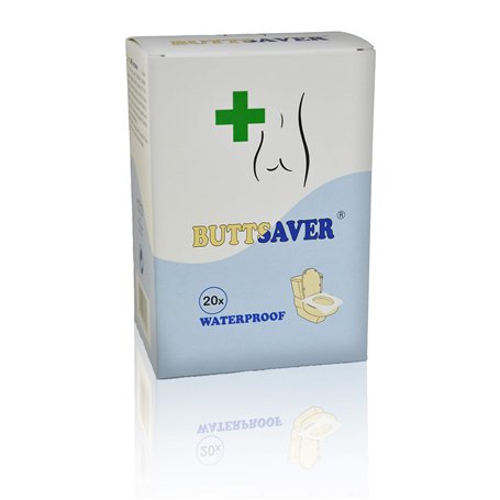 BUTTSAVER Lot de 20 housses de siège de toilette jetables emballées individuellement - Fabriquées en UE - En papier et film pour