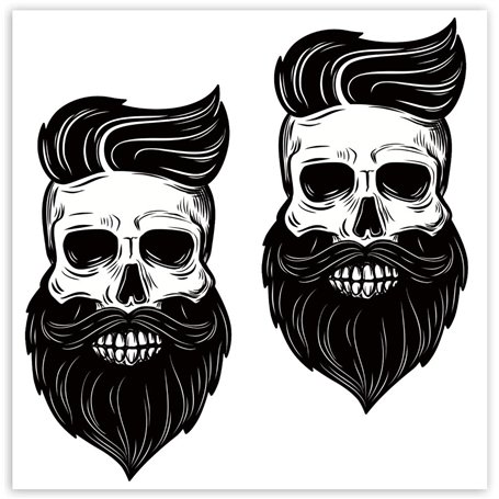 SkinoEu® 2 x Autocollants Vinyle Stickers Skull Crâne Barbe à la Mode pour Voiture Moto fenêtre Porte Casque Scooter vélo Motocy