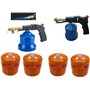 SMH LINE® Brûleur à gaz avec 4 cartouches à souder chalumeau à souder Allume-gaz Bunsen Brûleur à gaz avec flamme réglable Allum