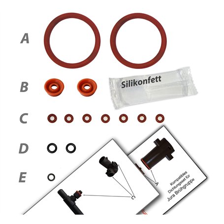 Kit d'entretien pour groupe café Jura Impressa avec valve de drainage | AEG Krups | Kit d'étanchéité (EPDM & VMQ) | Avec graisse