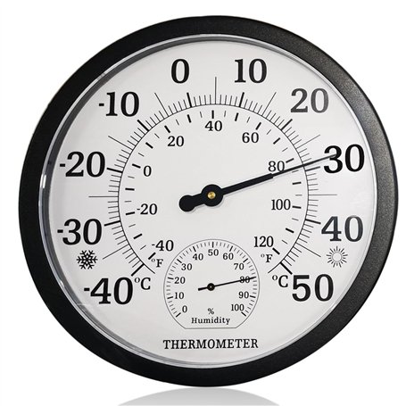 Nizirioo Grand thermomètre d'extérieur 2 en 1 - Analogique - 2 en 1 - Thermomètre extérieur de 25