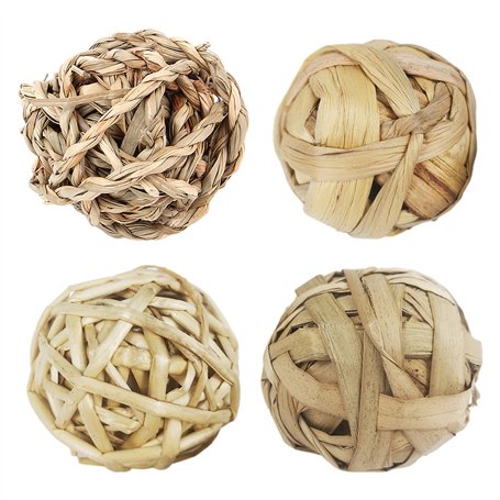 Lot de 4 balles d'herbe tissées à la main pour animaux de compagnie