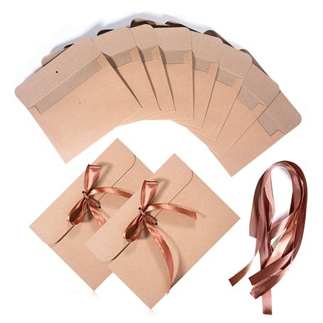 Vordas 30 Pièces Rétro Papier Kraft Enveloppe avec Ruban