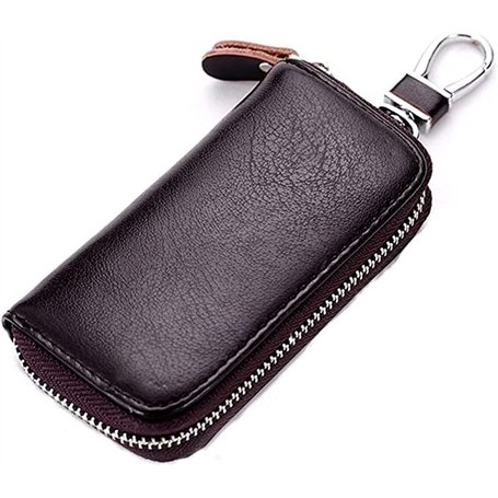 iSuperb® Étui à clés en Cuir Porte-Cartes Porte-Monnaie Porte-Monnaie Sac à Poche Sécurité avec Crochet Clip 11x6x2.5cm (café)