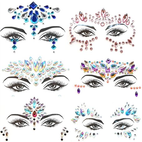 Gemmes de Visage 6 feuilles Visage Bijoux Autocollants Strass Cristal Bijoux Strass pour Festivals Décorations pour le visage