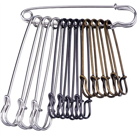 12 Pièces Grandes Épingles de Sûreté en Acier Inoxydable Pins de Sécurité Grandes