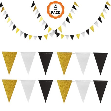 Dadabig 4Pcs 12M Drapeau Triangle de Papier Paillettes Double-Face