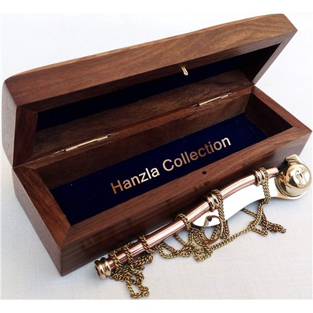 Sifflet nautique maritime en laiton/cuivre avec boîte en bois A