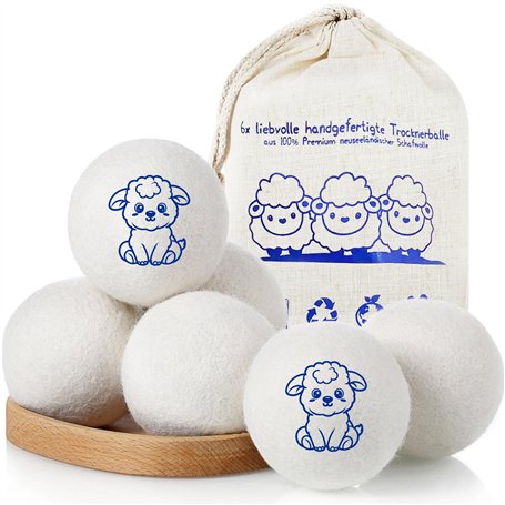 ZPQAODI Lot de 6 boules de séchage en laine de mouton - Boules de séchage pour sèche-linge - Réutilisables Gain de temps de séch