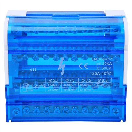 Bornier Electrique Rail DIN 4 Pôles 100A Repartiteur Electrique Monophasé Boîte de Distribution Electrique avec Connecteurs en L