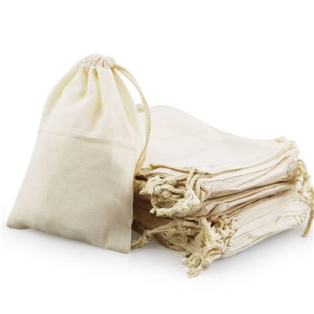 LWMLWM Lot de 50 sachets en Coton avec Cordon de Serrage - 15 x 10 cm - Petits Sacs en Tissu pour Anniversaires d'enfants - Mari