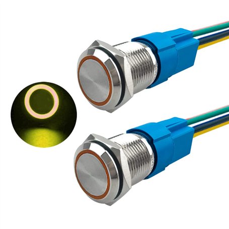 Aiqeer 2 Pièces 16 mm Commutateur Bouton-Poussoir Momentané