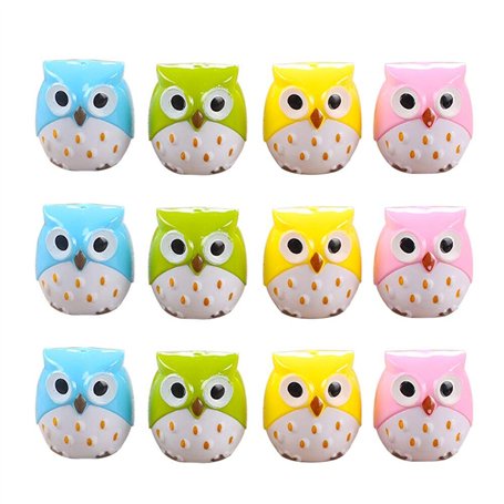 Mignon Hibou Taille-Crayon 12 Pièces Deux Trous Taille-Crayon Plastique pour Enfant Fournitures Scolaires Vert Rose Bleu Jaune