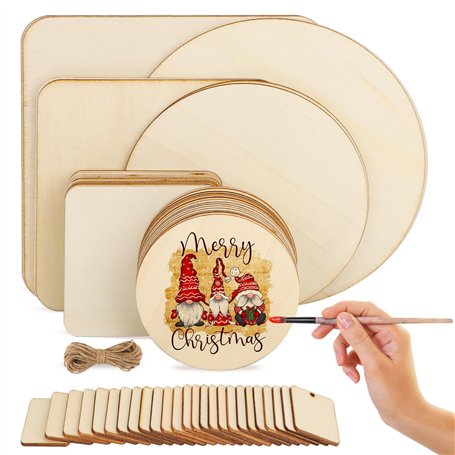 QUOTRE Lot de 55 plaques en bois non finies pour travaux manuels