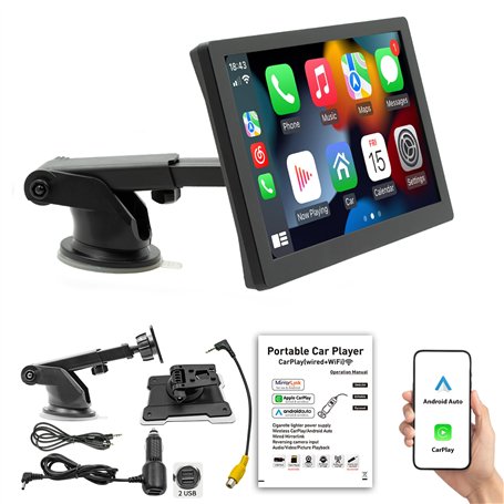 Autoradio portable HD de 9 pouces avec Apple CarPlay et Android Auto