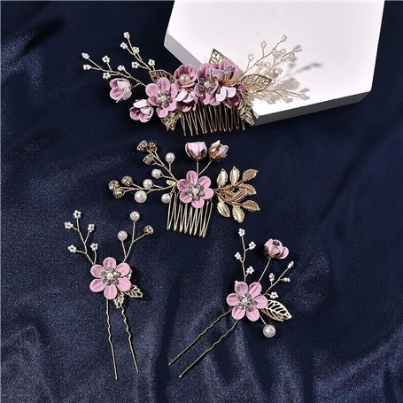 4 Pièces Peigne à Cheveux de Mariage Violet