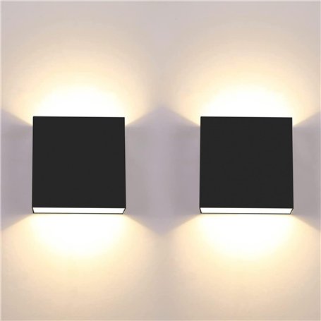 CHEVVY 2Pcs Applique Murale LED 7W Moderne Applique Murale Interieur Lumière Blanche Chaude 3000K Applique Murale Carrée Noir po