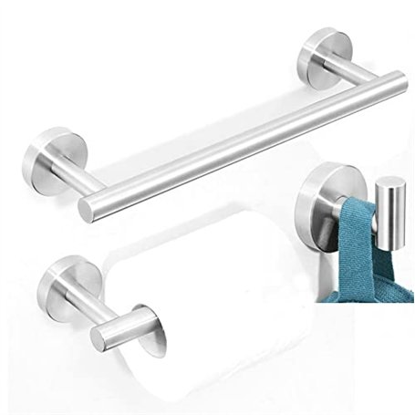 Porte-papier hygiénique Porte-serviettes/Porte-peignoir Support mural Ensemble de salle de bains 3 pièces SUS 304 Acier inoxydab