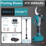 50 mm Sécateur électrique - Sécateur électrique professionnel de avec 2 batteries 21 V/2000 mAh - Sécateur sans fil pour l'élaga