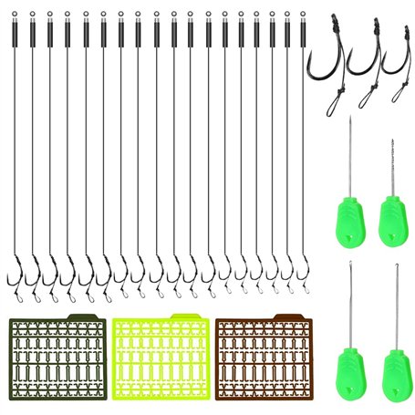 QINERSAW 18 PCS Hameçon de Pêche 19 * 10mm 16 * 7mm 14 * 7mm Bas de Ligne Carpe Montage Carpe sans Ardillon Hameçon Pêche à Carp