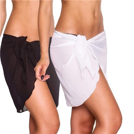 2 Pièces Jupe de Plage Sexy en Mousseline de Beach Sarong Écharpe Couverture Maillot Paréo de Plage Femme