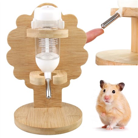 Vegena Gourde pour hamster avec support - 80 ml - Bouteille d'eau suspendue pour cochon d'Inde - Avec support réglable en bois -