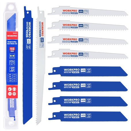 WORKPRO Lames de Scie Sabre 10 Pièces BIM 14/6 TPI Lame de Scie Sabre pour Métal et Bois