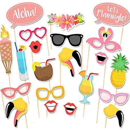 HOWAF 21 x Été Luau Hawaiian Fête Flamant Photobooth Accessoire pour Hawaïenne Tropical Tiki décorations