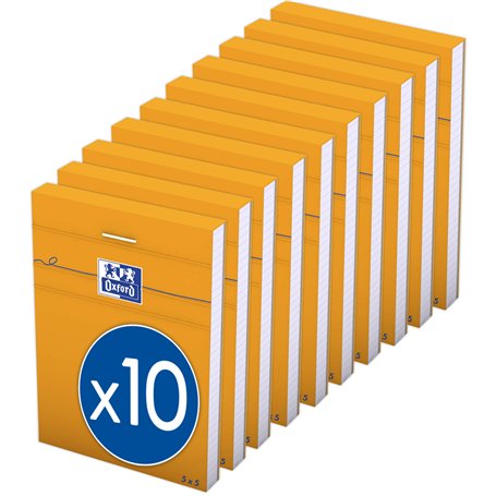 OXFORD Lot de 10 Bloc-Notes Orange A7 Petits Carreaux 5mm 80 Feuilles Agrafées Couverture Carte Enduite Orange