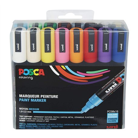 Uni Posca Stylos Basis Colors PC5M Ligne 1.8-2.5mm - 16 Couleurs Set