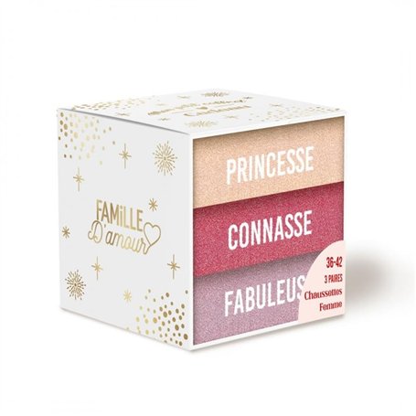 STC Coffret de 3 Chaussettes Pailletées Princesses Rose