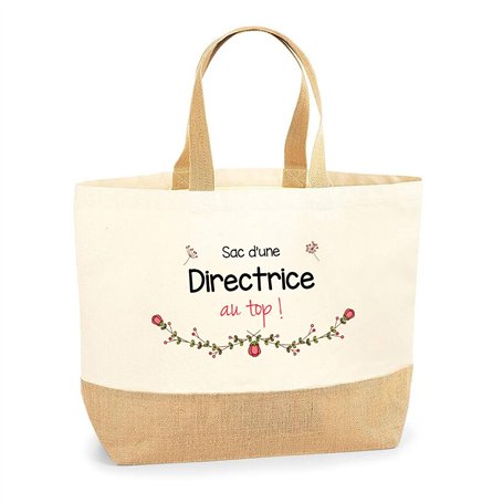 Sac Directrice au top | Cabas de Plage Courses Coton et Toile de Jute Idée Cadeau Femme