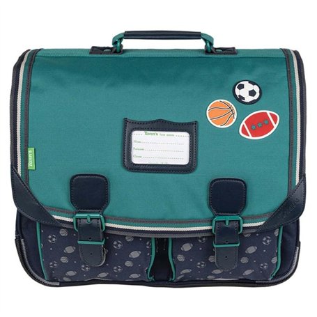 Tann's - Cartable 41cm Les Fantaisies Alexandre Vert - Broderies Ballons Basket Foot Rugby - Cartable Scolaire garçon 2 Soufflet