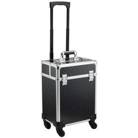 HOMCOM Valise Trolley Maquillage Mallette cosmétique Vanity poignée télescopique réglable 34L x 24l x 52H cm alu. Noir