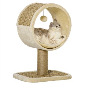 PawHut Arbre à Chat en Cercle avec griffoir en Jute et Jouet de Souris Coussin en Peluche Doux en Panneaux de Particules 40 x 30