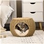 PawHut Niche pour Chat lit pour Chat Panier Chat masion de Chat en résine tresée Imitation rotin Coussin Doux Ø 40 x 30 cm Marro
