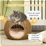 PawHut Niche pour Chat lit pour Chat Panier Chat masion de Chat en résine tresée Imitation rotin Coussin Doux Ø 40 x 30 cm Marro